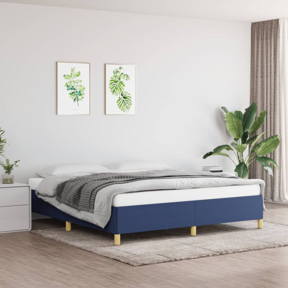 vidaXL Bedframe zonder matras stof blauw 160x200 cm afbeelding 1