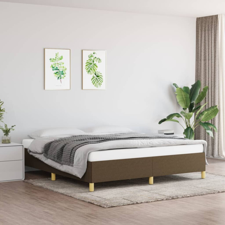 vidaXL Boxspring bed stof donkerbruin 180x200 cm vidaXL Boxspring bed stof donkerbruin 180x200 cm afbeelding 1