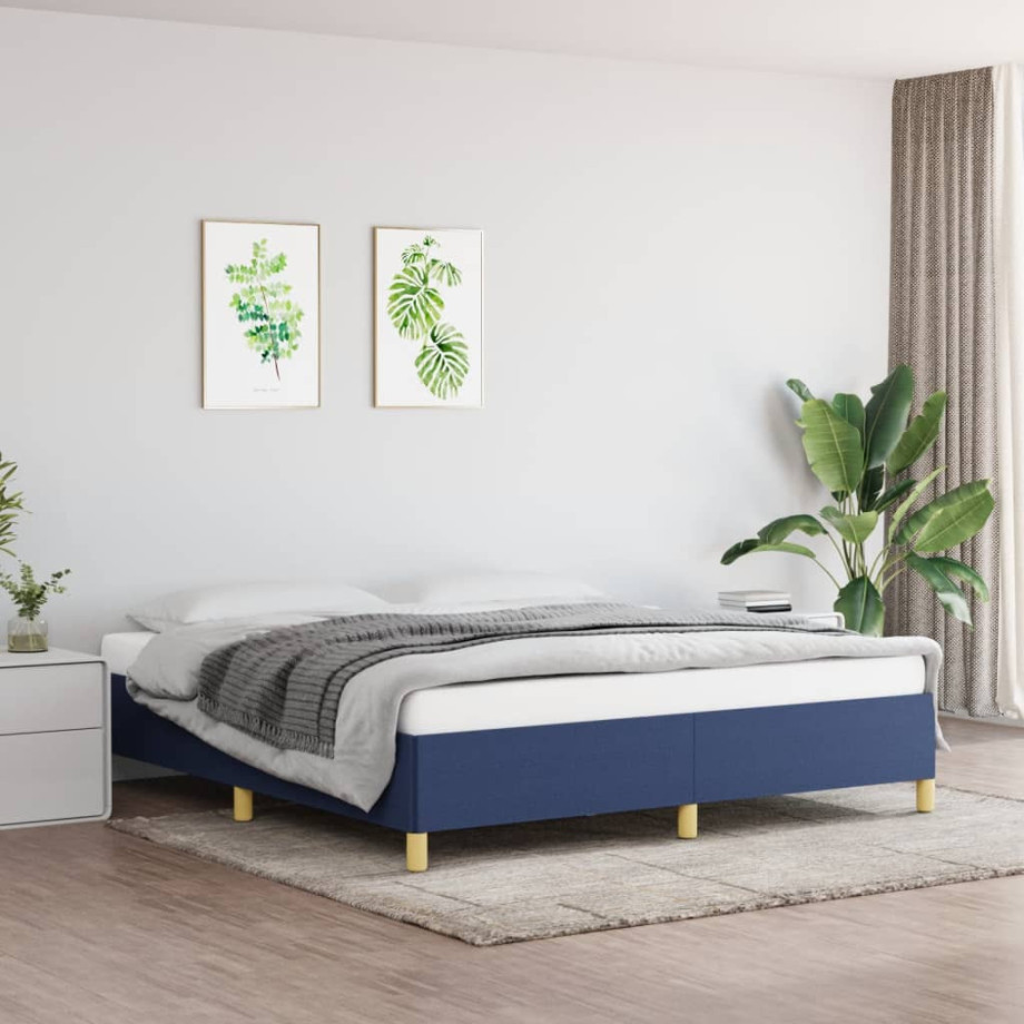 vidaXL Bedframe zonder matras stof blauw 180x200 cm afbeelding 1