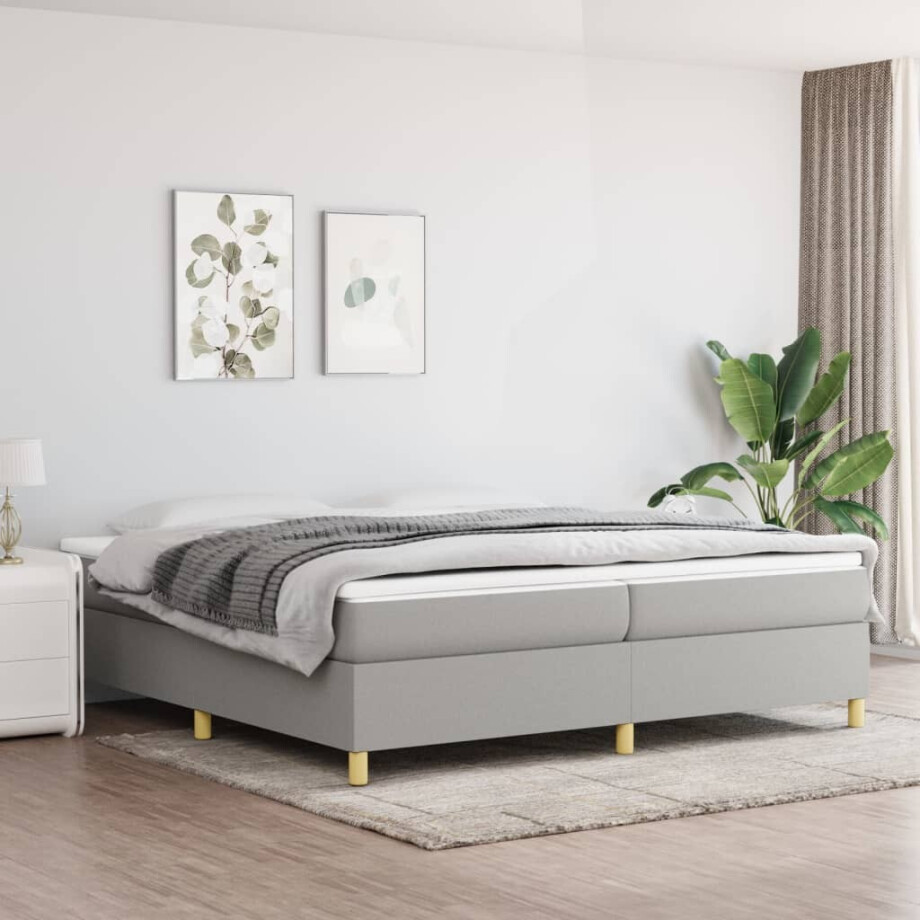 vidaXL Boxspring bed stof lichtgrijs 200x200 cm vidaXL Boxspring bed stof lichtgrijs 200x200 cm afbeelding 1