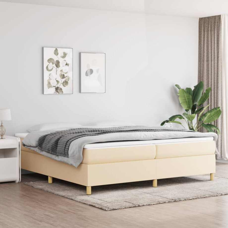 vidaXL Boxspring bed stof crèmekleurig 200x200 cm vidaXL Boxspring bed stof crèmekleurig 200x200 cm afbeelding 1