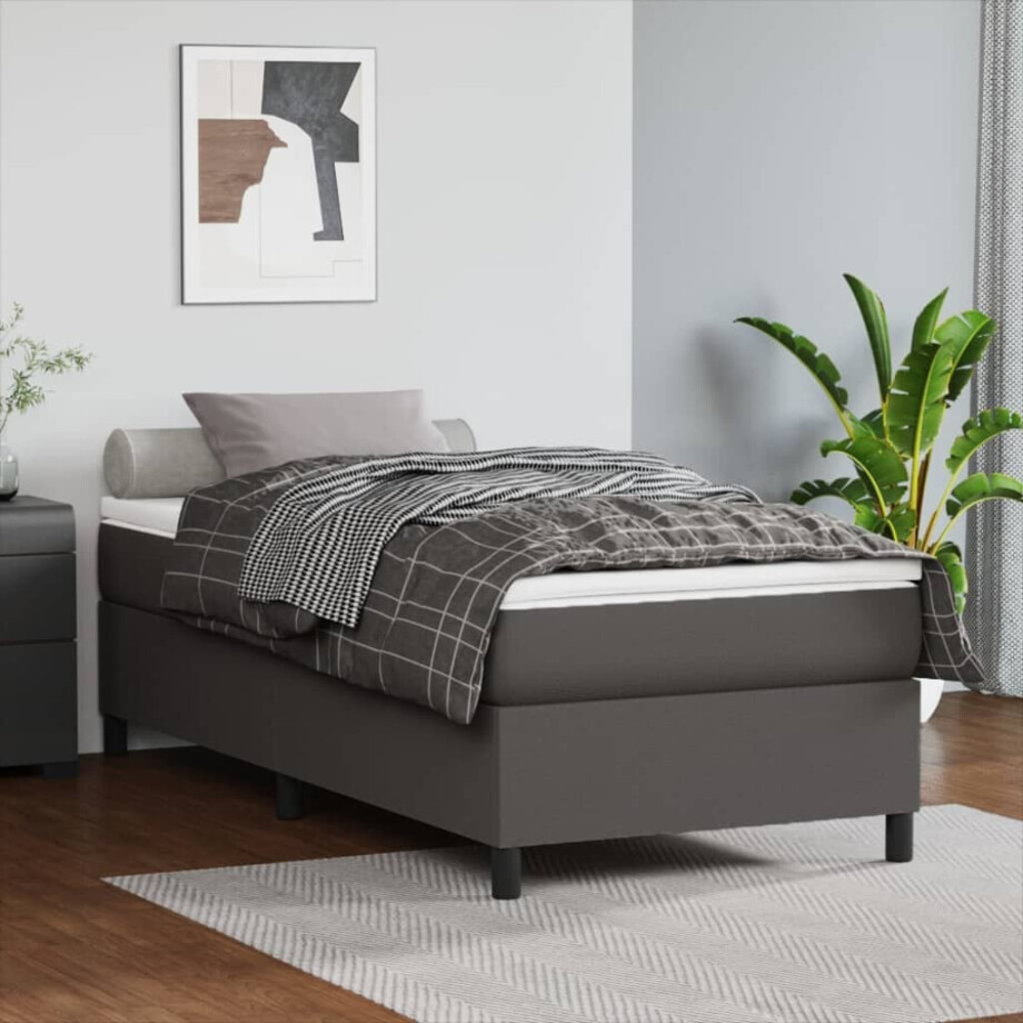 vidaXL Boxspring bed kunstleer grijs 80x200 cm vidaXL Boxspring bed kunstleer grijs 80x200 cm afbeelding 1