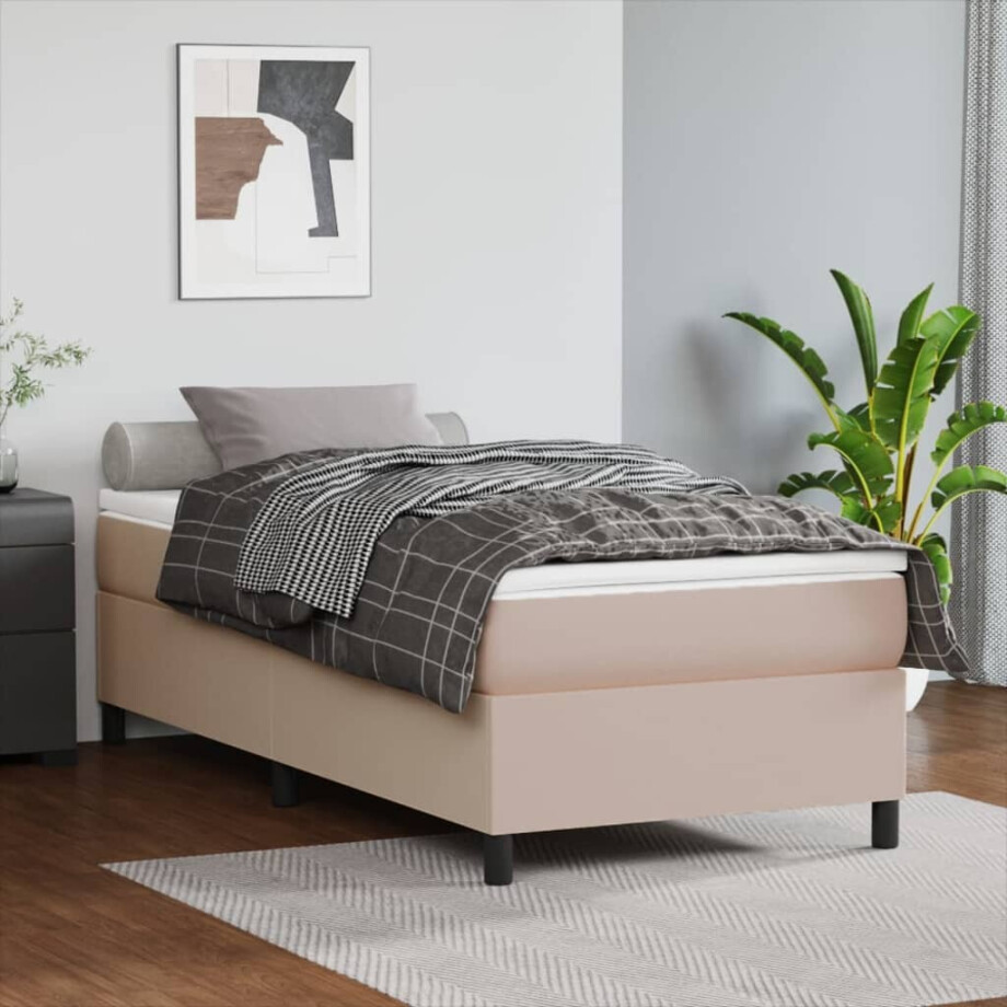 vidaXL Boxspring bed kunstleer cappuccinokleurig 80x200 cm afbeelding 1