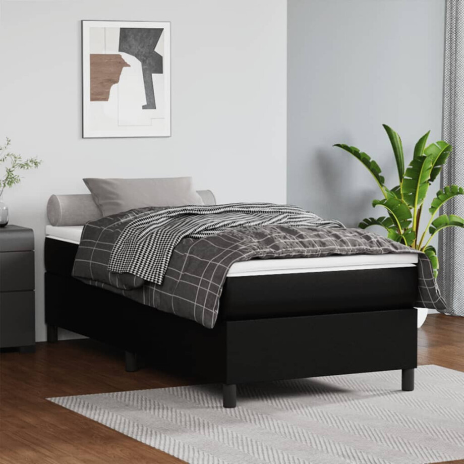 vidaXL Boxspring bed kunstleer zwart 90x190 cm afbeelding 1