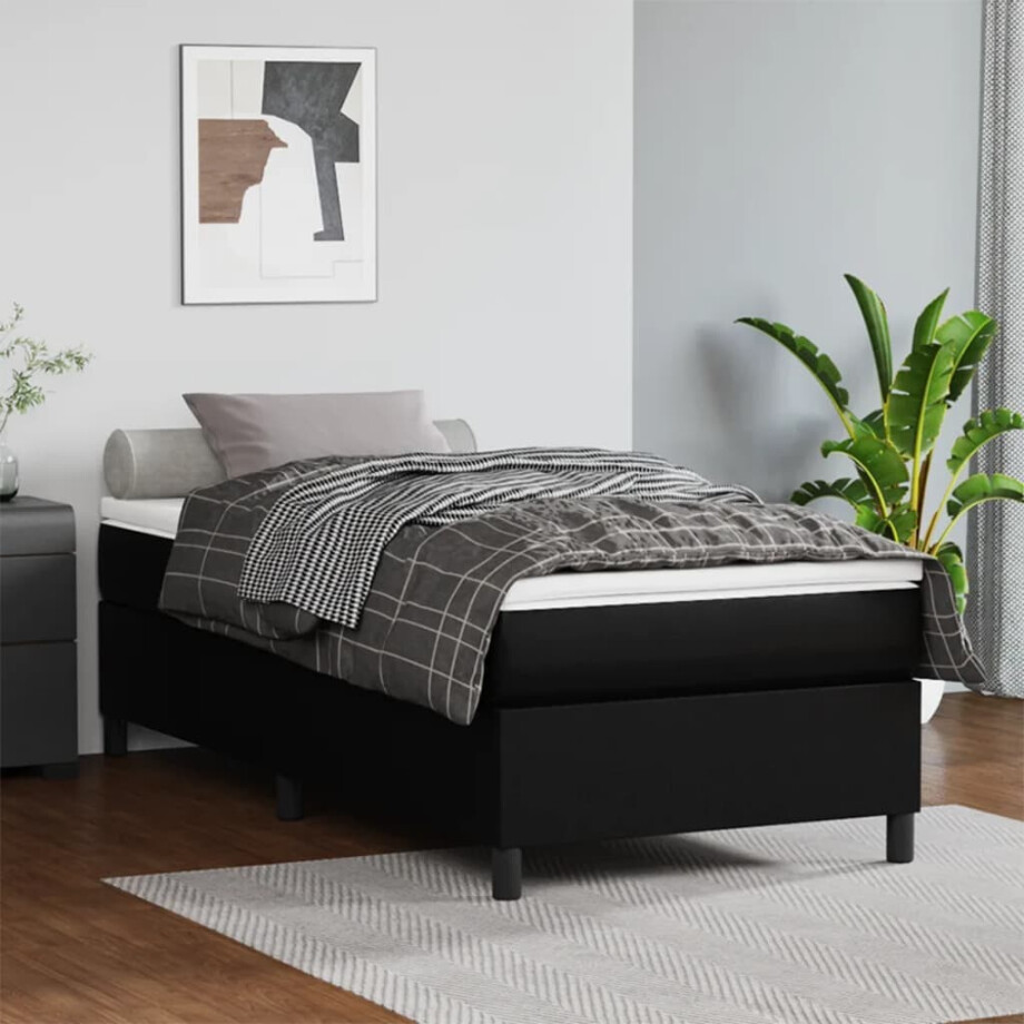 vidaXL Boxspring bed kunstleer zwart 100x200 cm vidaXL Boxspring bed kunstleer zwart 100x200 cm afbeelding 1