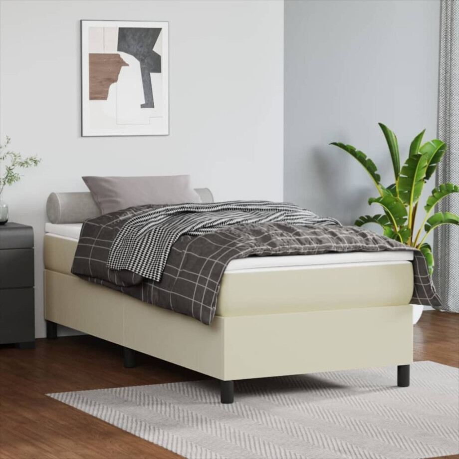 vidaXL Boxspring bed kunstleer crèmekleurig 100x200 cm afbeelding 1