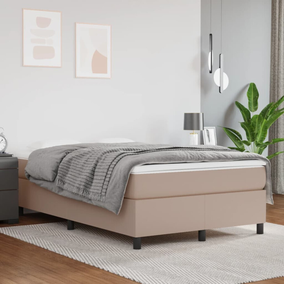vidaXL Boxspring bed kunstleer cappuccinokleurig 120x200 cm afbeelding 1