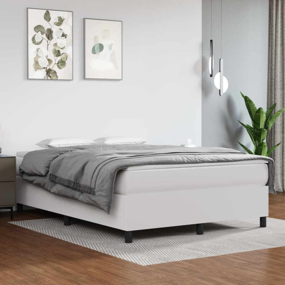 vidaXL Boxspring bed kunstleer wit 140x190 cm afbeelding 1