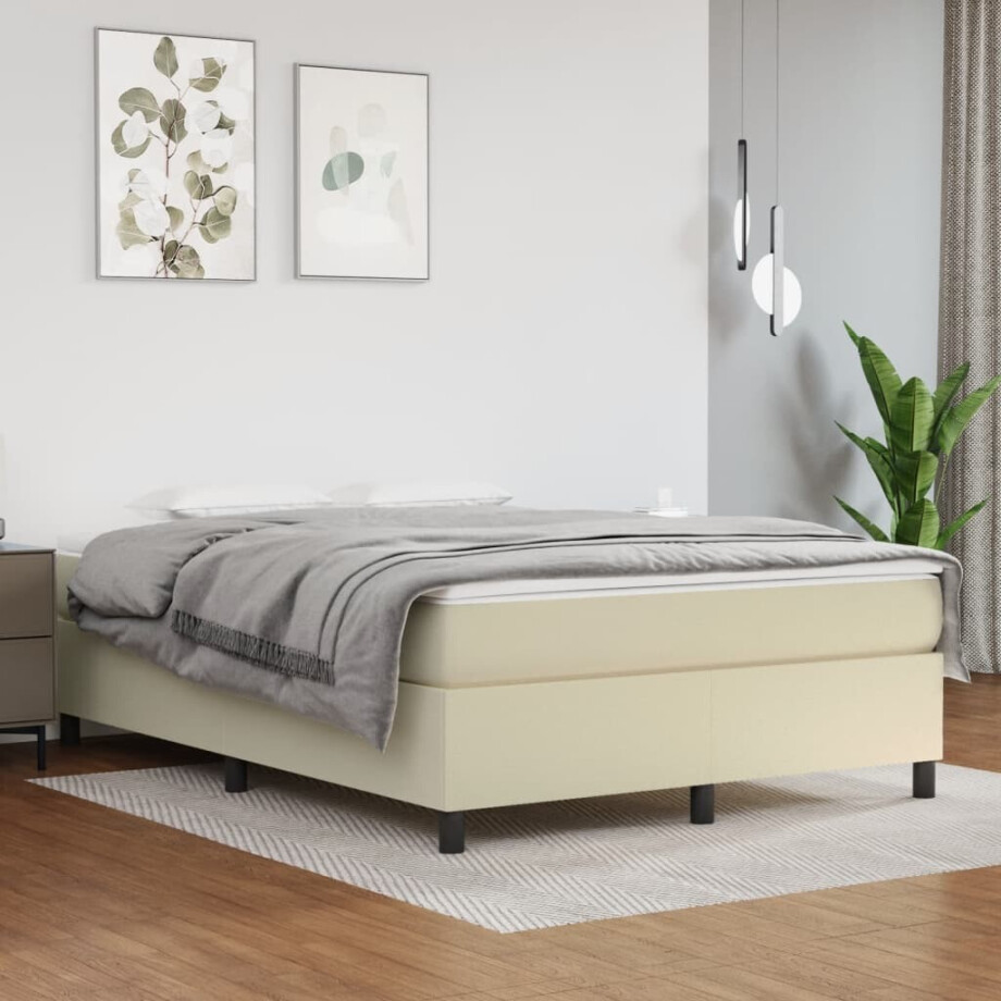 vidaXL Boxspring bed kunstleer crèmekleurig 140x190 cm afbeelding 1