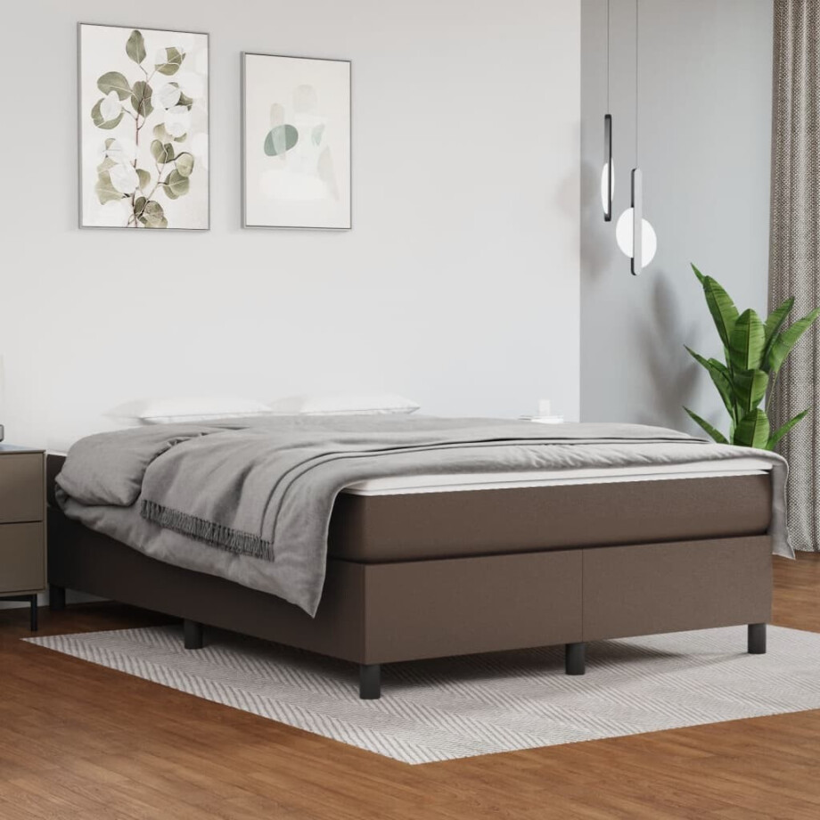 vidaXL Boxspring bed kunstleer bruin 140x190 cm vidaXL Boxspring bed kunstleer bruin 140x190 cm afbeelding 1