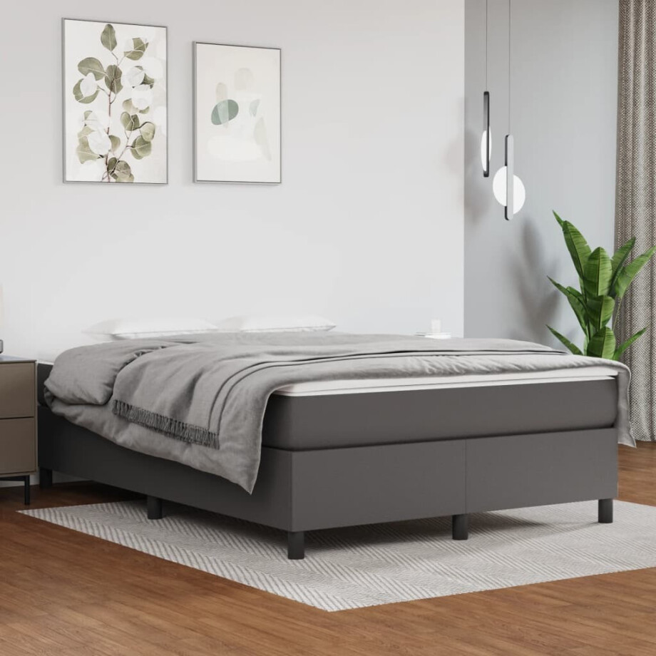 vidaXL Bedframe kunstleer grijs 140x190 cm afbeelding 1