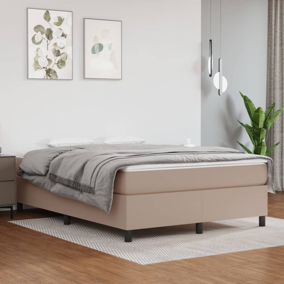 vidaXL Boxspring bed kunstleer cappuccinokleurig 140x190 cm vidaXL Boxspring bed kunstleer cappuccinokleurig 140x190 cm afbeelding 1