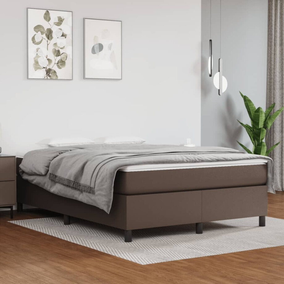 vidaXL Boxspring bed kunstleer bruin 140x200 cm vidaXL Boxspring bed kunstleer bruin 140x200 cm afbeelding 1