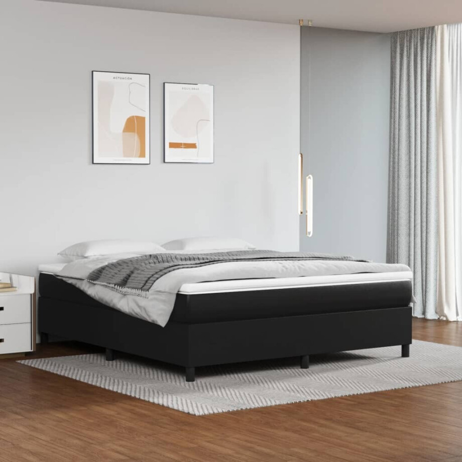 vidaXL Boxspring bed kunstleer zwart 160x200 cm vidaXL Boxspring bed kunstleer zwart 160x200 cm afbeelding 1