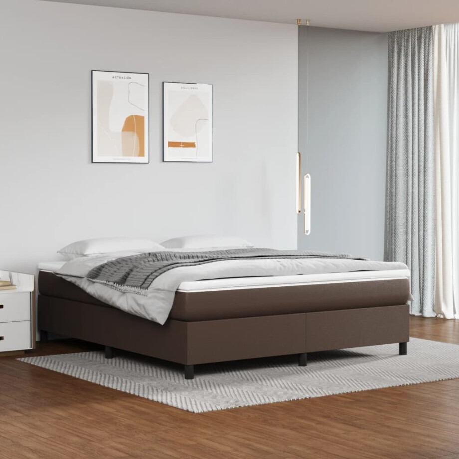 vidaXL Boxspring bed kunstleer bruin 160x200 cm vidaXL Boxspring bed kunstleer bruin 160x200 cm afbeelding 1