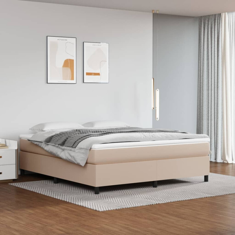 vidaXL Boxspring bed kunstleer cappuccinokleurig 160x200 cm afbeelding 1