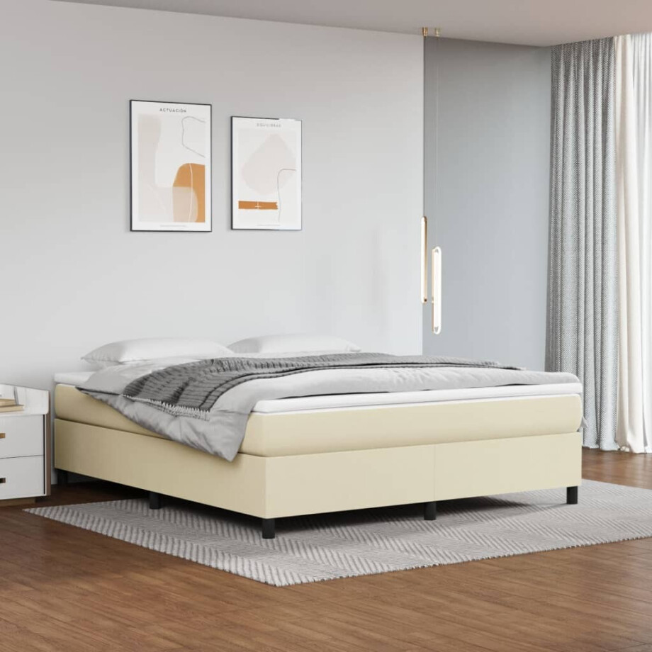 vidaXL Boxspring bed kunstleer crèmekleurig 180x200 cm vidaXL Boxspring bed kunstleer crèmekleurig 180x200 cm afbeelding 1