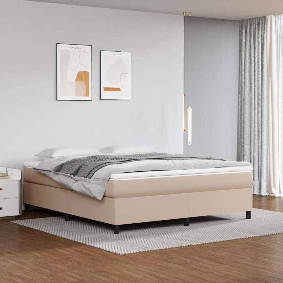 vidaXL Boxspring bed kunstleer cappuccinokleurig 180x200 cm vidaXL Boxspring bed kunstleer cappuccinokleurig 180x200 cm afbeelding 1