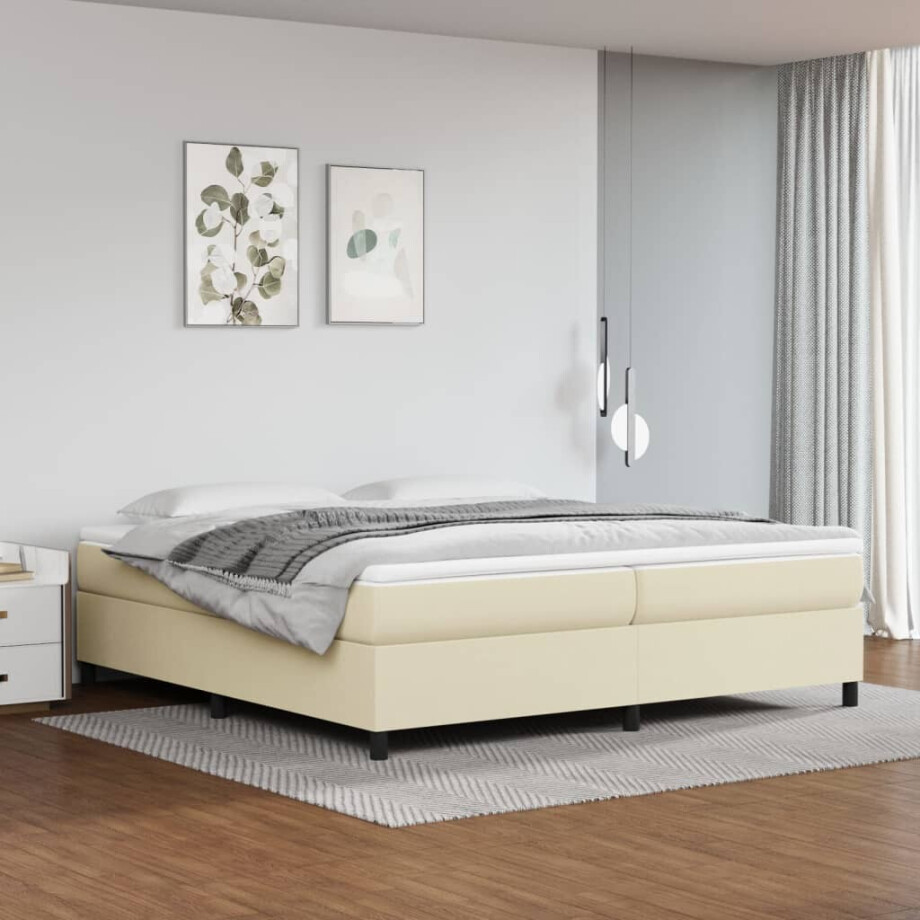 vidaXL Boxspring bed kunstleer crèmekleurig 200x200 cm vidaXL Boxspring bed kunstleer crèmekleurig 200x200 cm afbeelding 1