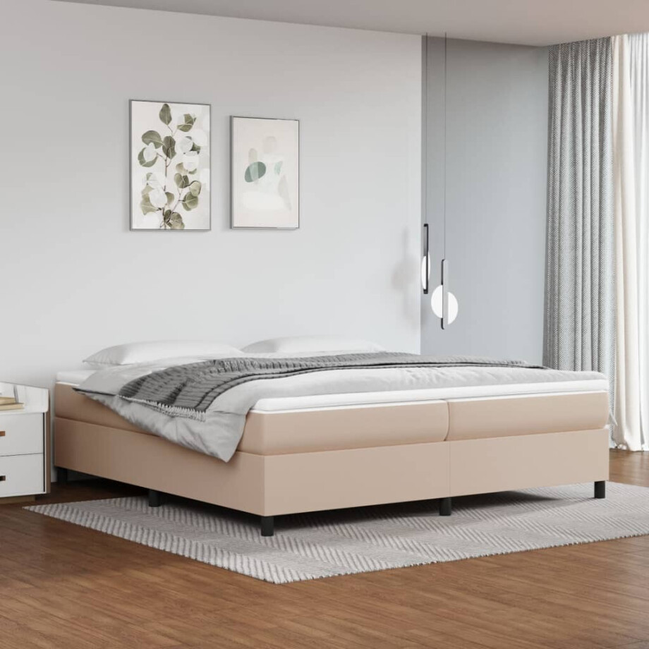 vidaXL Boxspring bed kunstleer cappuccinokleurig 200x200 cm afbeelding 1