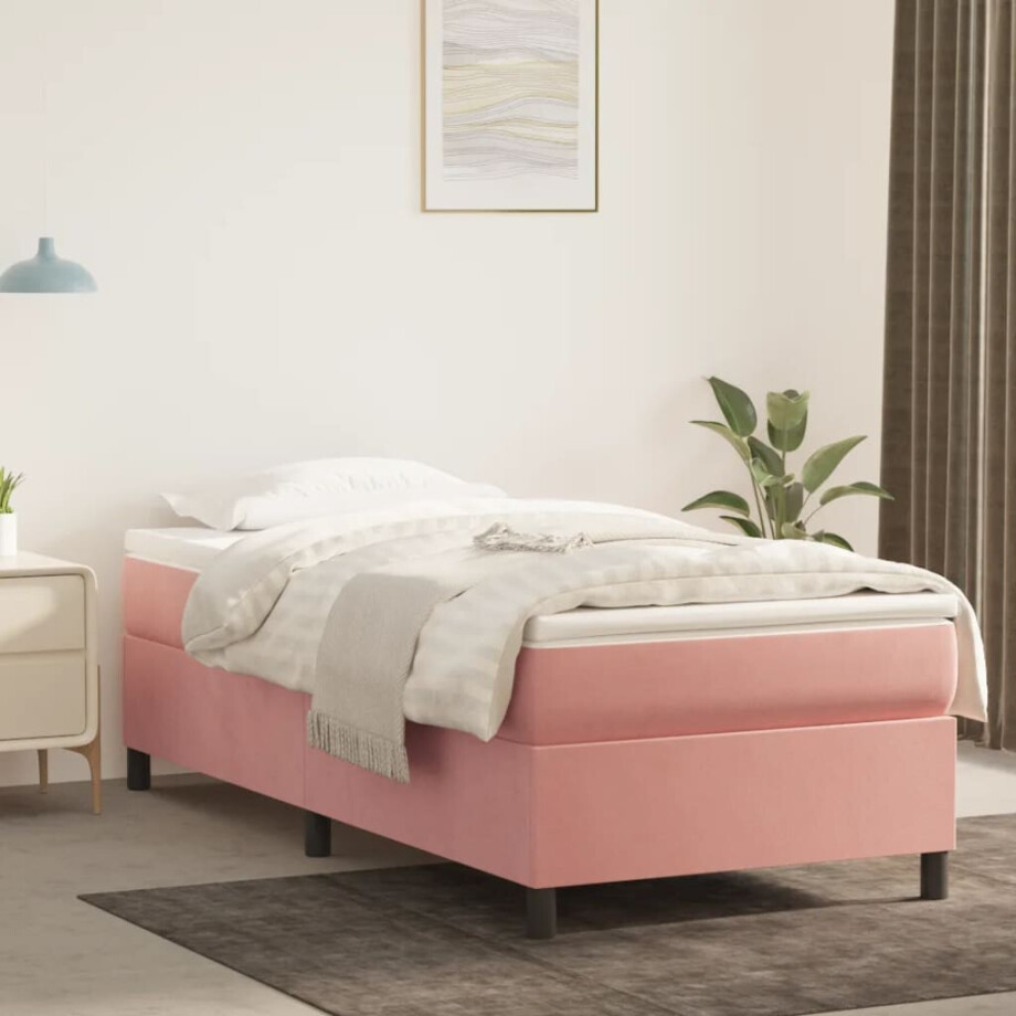 vidaXL Boxspring bed fluweel roze 80x200 cm afbeelding 1
