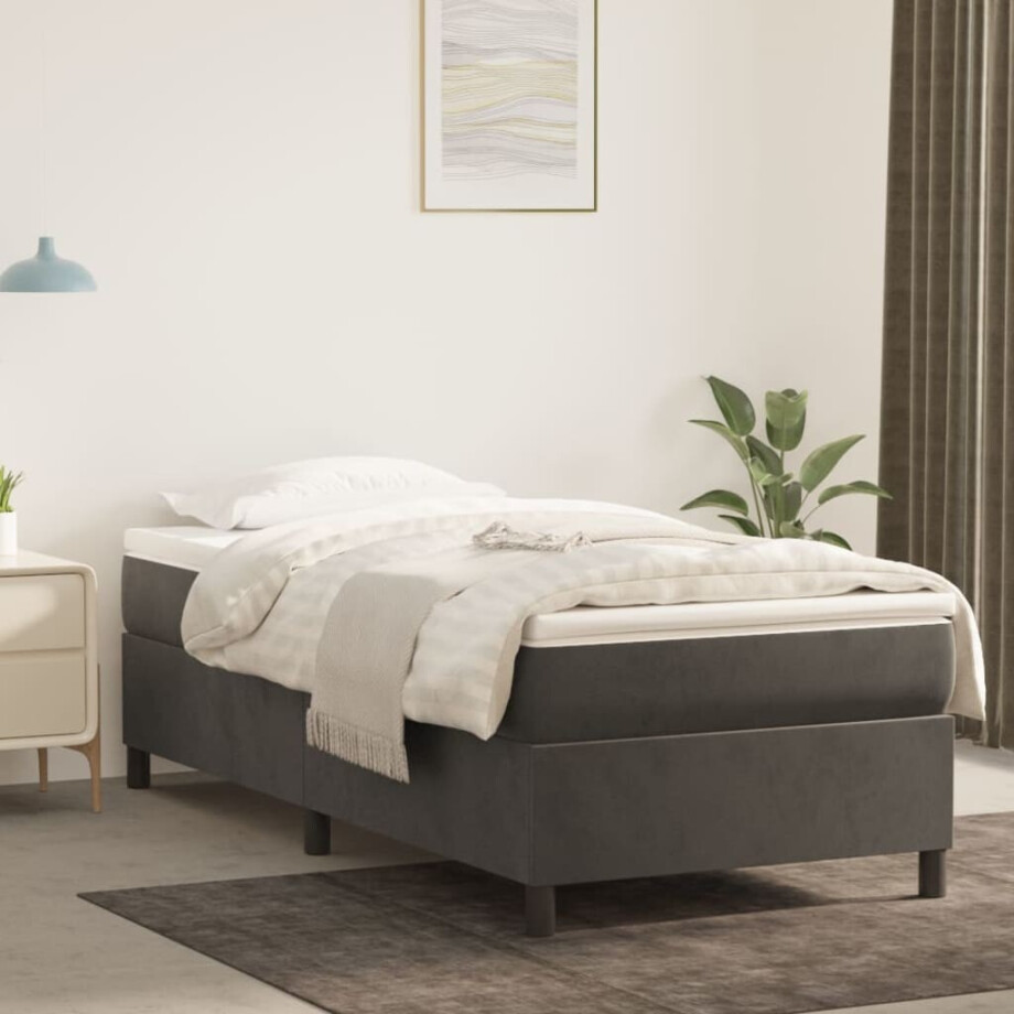 vidaXL Boxspring bed 90x190 cm fluweel donkergrijs afbeelding 1