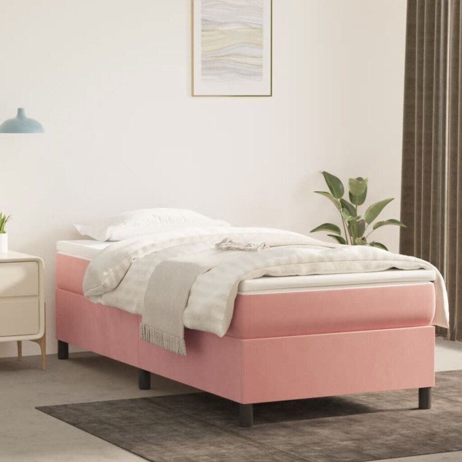 vidaXL Boxspring bed fluweel roze 90x190 cm afbeelding 1