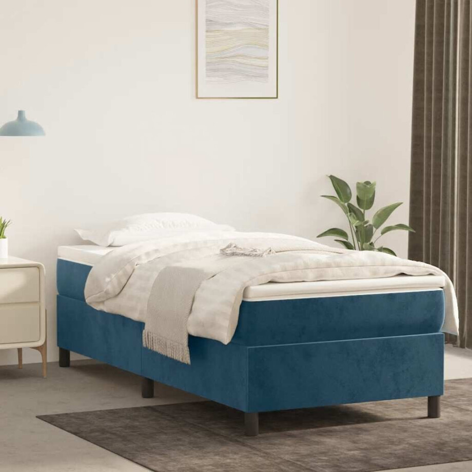 vidaXL Boxspring bed 90x200 cm fluweel donkerblauw afbeelding 1