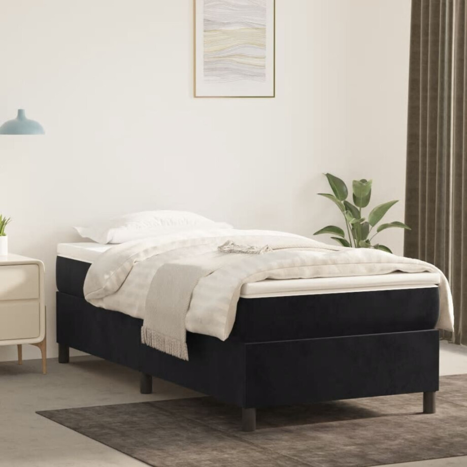 vidaXL Boxspring bed 100x200 cm fluweel zwart vidaXL Boxspring bed 100x200 cm fluweel zwart afbeelding 1