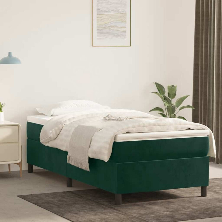 vidaXL Boxspring bed 100x200 cm fluweel donkergroen afbeelding 1