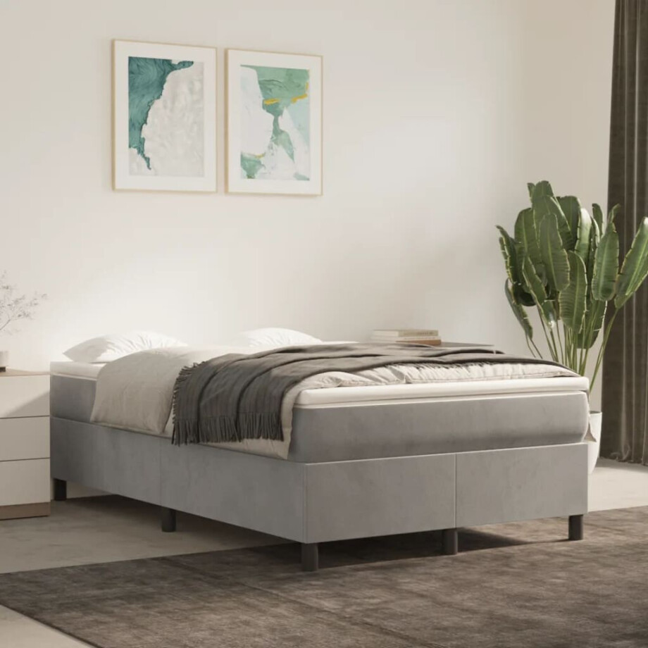 vidaXL Boxspring bed 120x200 cm fluweel lichtgrijs afbeelding 1