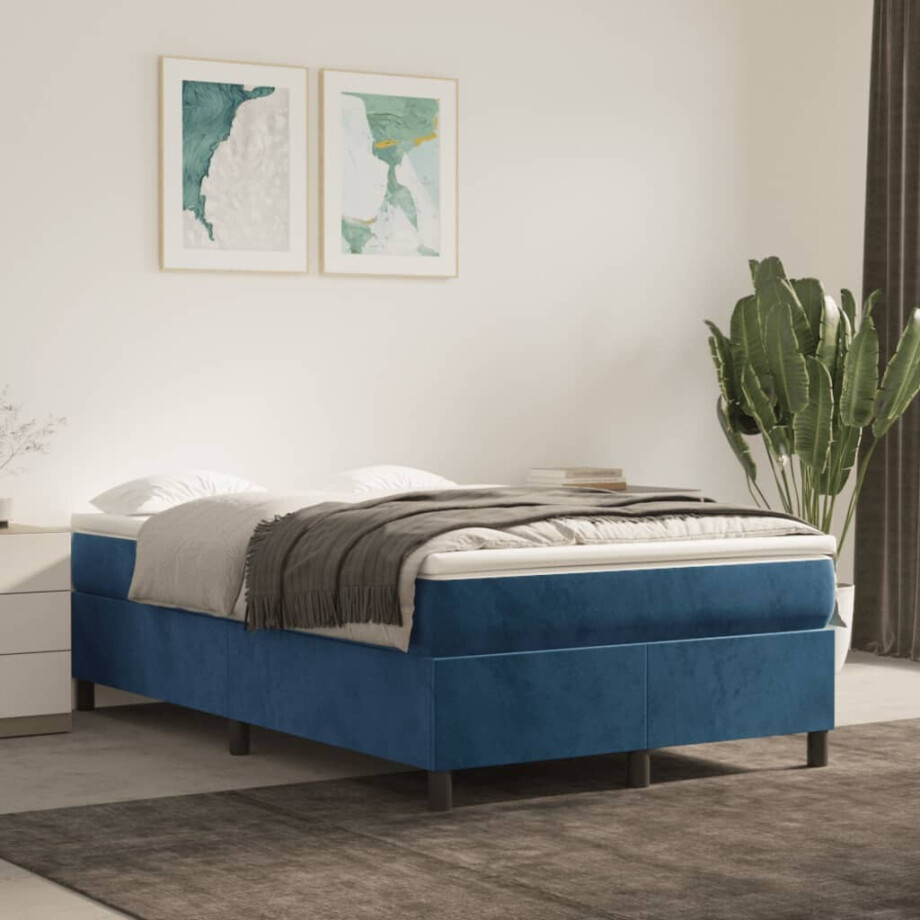 vidaXL Boxspring bed 120x200 cm fluweel donkerblauw afbeelding 1