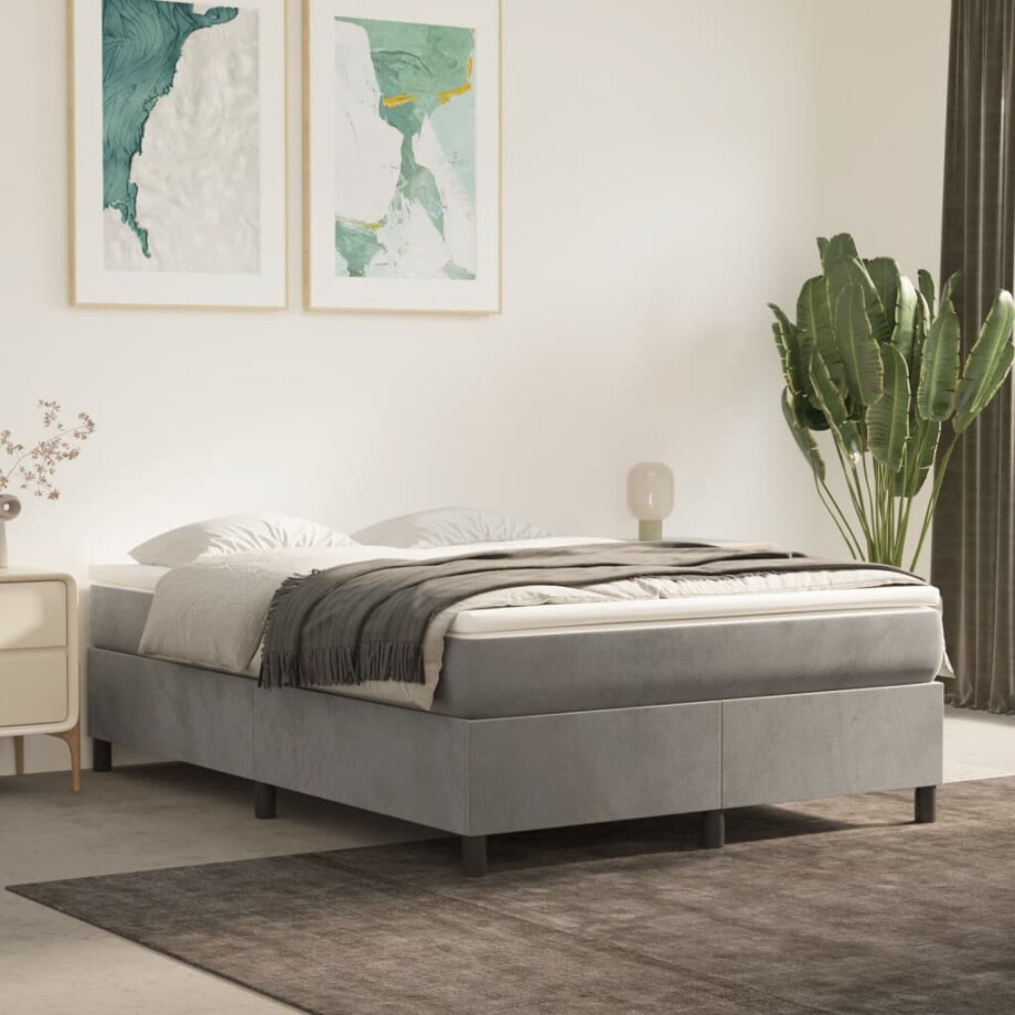 vidaXL Boxspring bed 140x190 cm fluweel lichtgrijs afbeelding 1