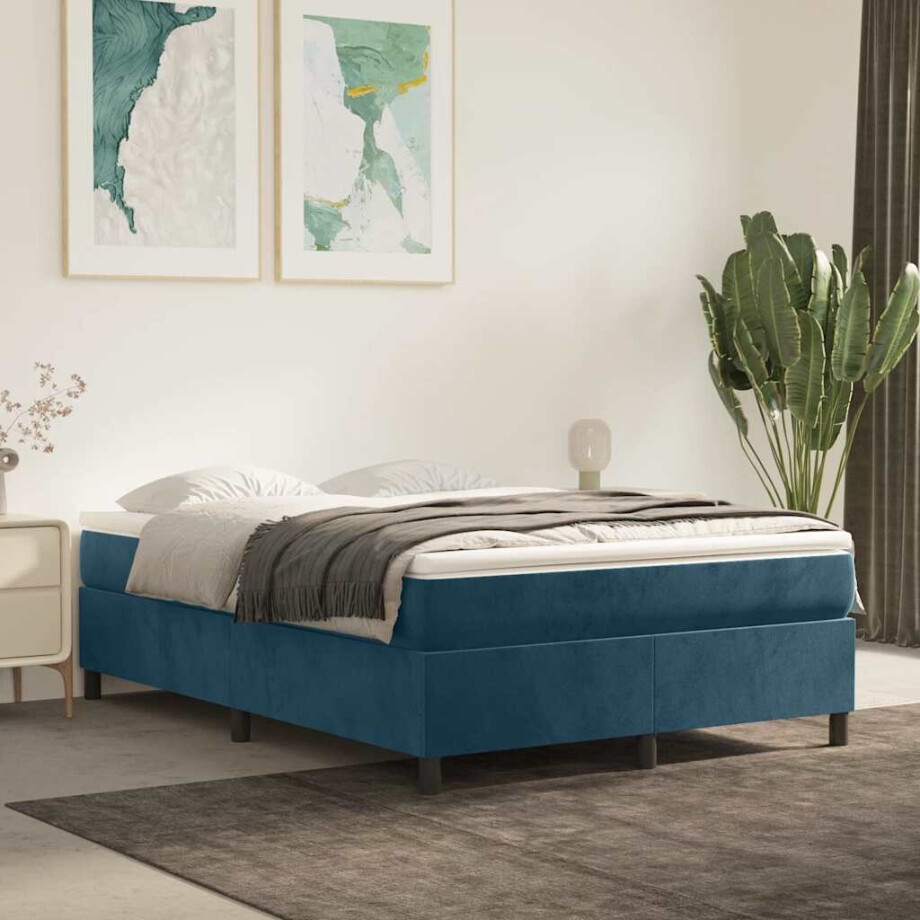 vidaXL Boxspring bed 140x190 cm fluweel donkerblauw afbeelding 1