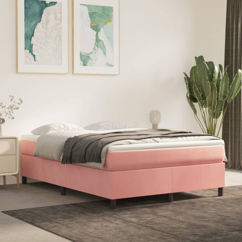 vidaXL Boxspring bed fluweel roze 140x190 cm afbeelding 1