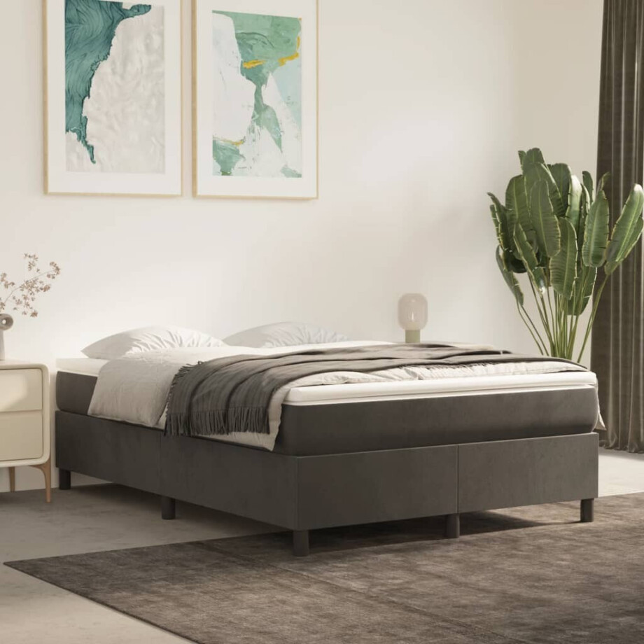 vidaXL Boxspring bed 140x200 cm fluweel donkergrijs vidaXL Boxspring bed 140x200 cm fluweel donkergrijs afbeelding 1