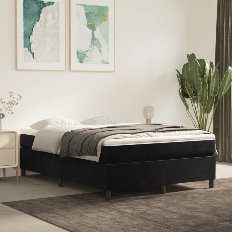 vidaXL Boxspring bed 140x200 cm fluweel zwart afbeelding 1