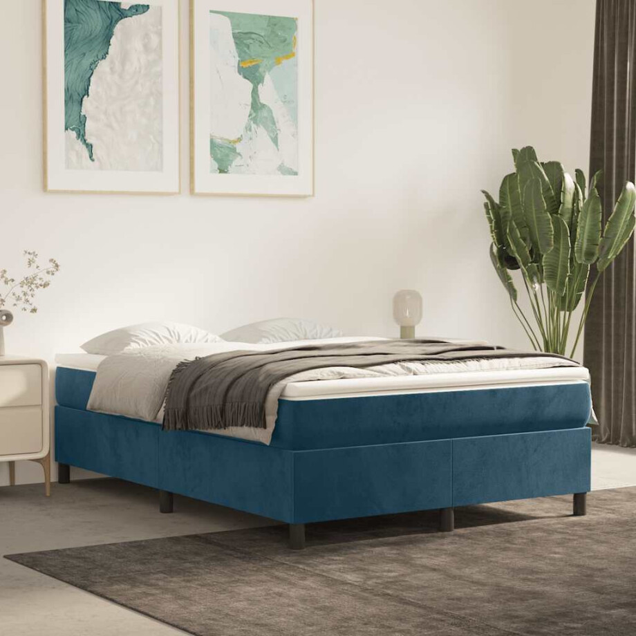 vidaXL Boxspring bed 140x200 cm fluweel donkerblauw afbeelding 1