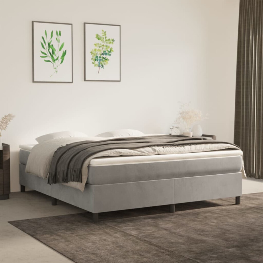 vidaXL Boxspring bed 160x200 cm fluweel lichtgrijs vidaXL Boxspring bed 160x200 cm fluweel lichtgrijs afbeelding 1
