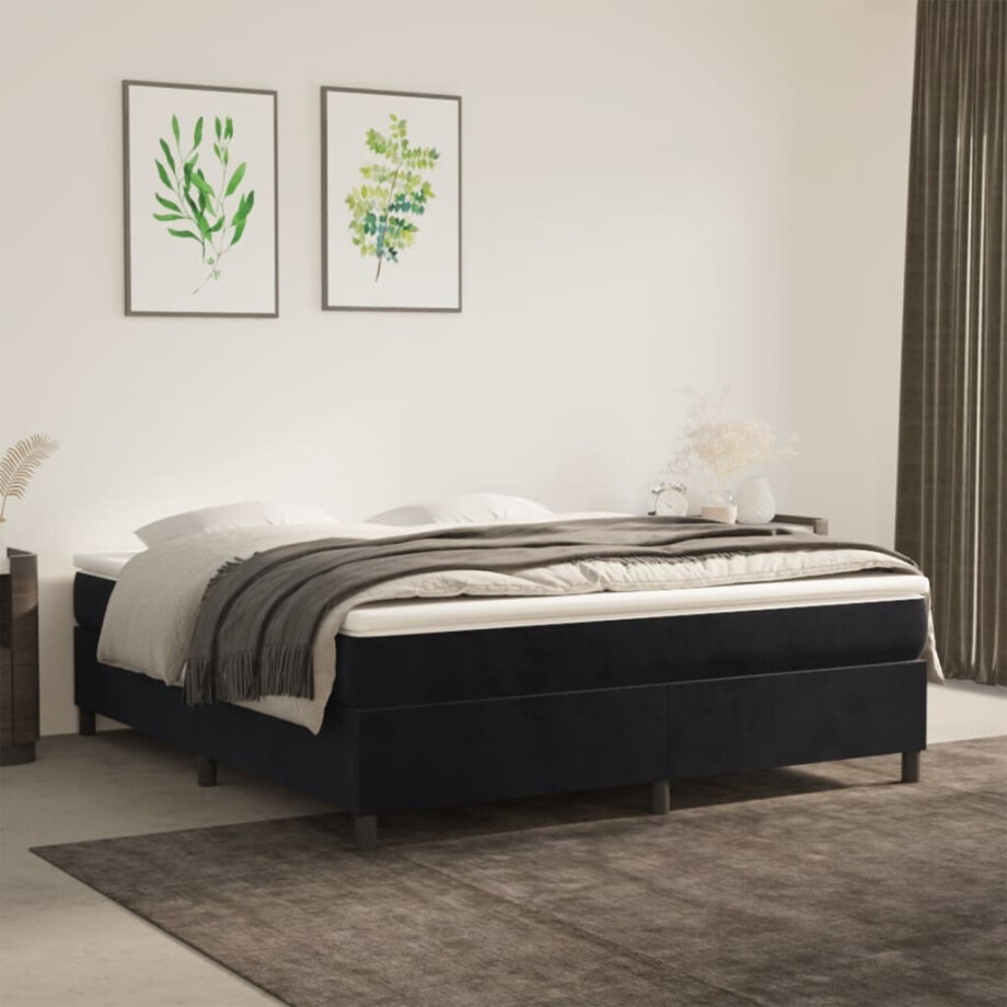 vidaXL Boxspring bed 160x200 cm fluweel zwart vidaXL Boxspring bed 160x200 cm fluweel zwart afbeelding 1