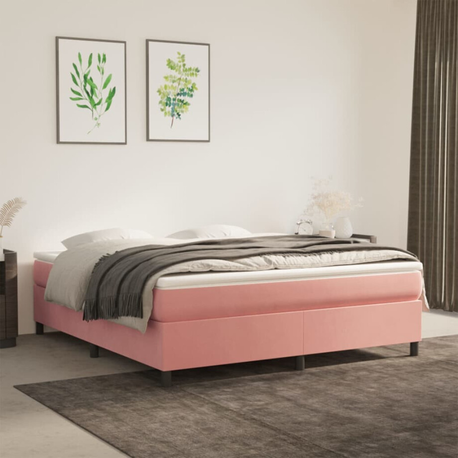 vidaXL Boxspring bed fluweel roze 160x200 cm vidaXL Boxspring bed fluweel roze 160x200 cm afbeelding 1
