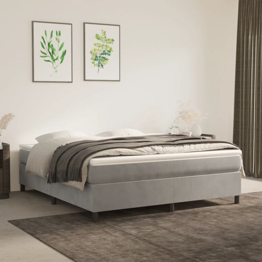 vidaXL Boxspring bed 180x200 cm fluweel lichtgrijs afbeelding 1