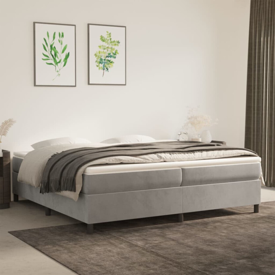 vidaXL Boxspring bed 200x200 cm fluweel lichtgrijs afbeelding 1