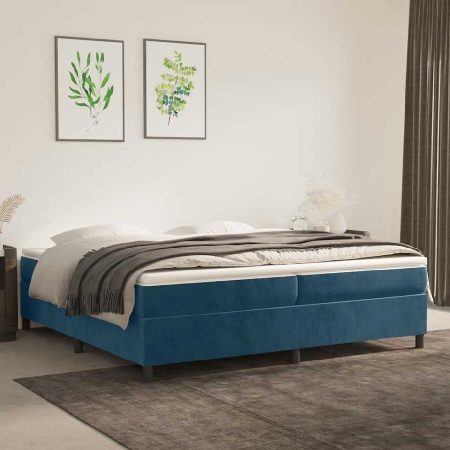 vidaXL Boxspring bed 200x200 cm fluweel donkerblauw afbeelding 1