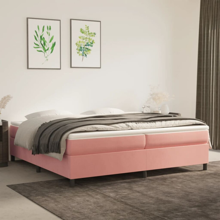 vidaXL Bedframe fluweel roze 200x200 cm afbeelding 1