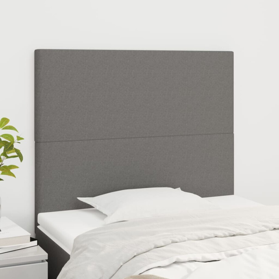 vidaXL Hoofdbord donkergrijs 80x5x118/128 cm Stof afbeelding 1