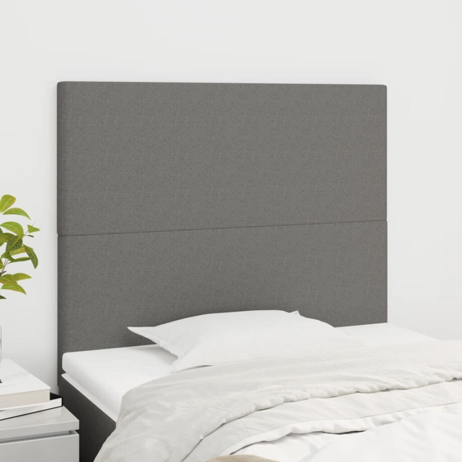 vidaXL Hoofdbord donkergrijs 100x5x118/128 cm Stof afbeelding 1