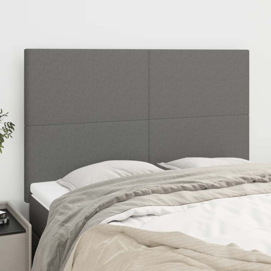 vidaXL Hoofdbord donkergrijs 144x5x118/128 cm Stof afbeelding 1