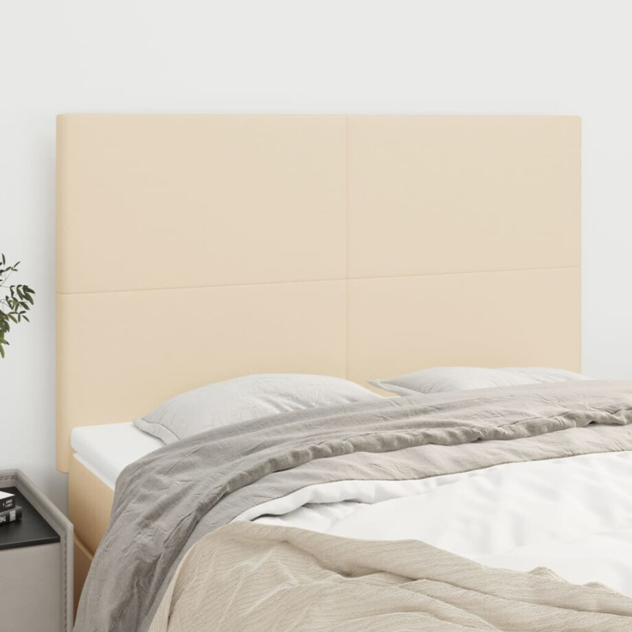 vidaXL Hoofdbord crème 144x5x118/128 cm stof afbeelding 1