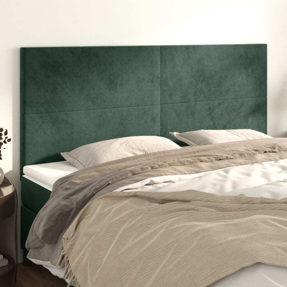 vidaXL Hoofdborden 4 st 100x5x78/88 cm fluweel donkergroen afbeelding 1